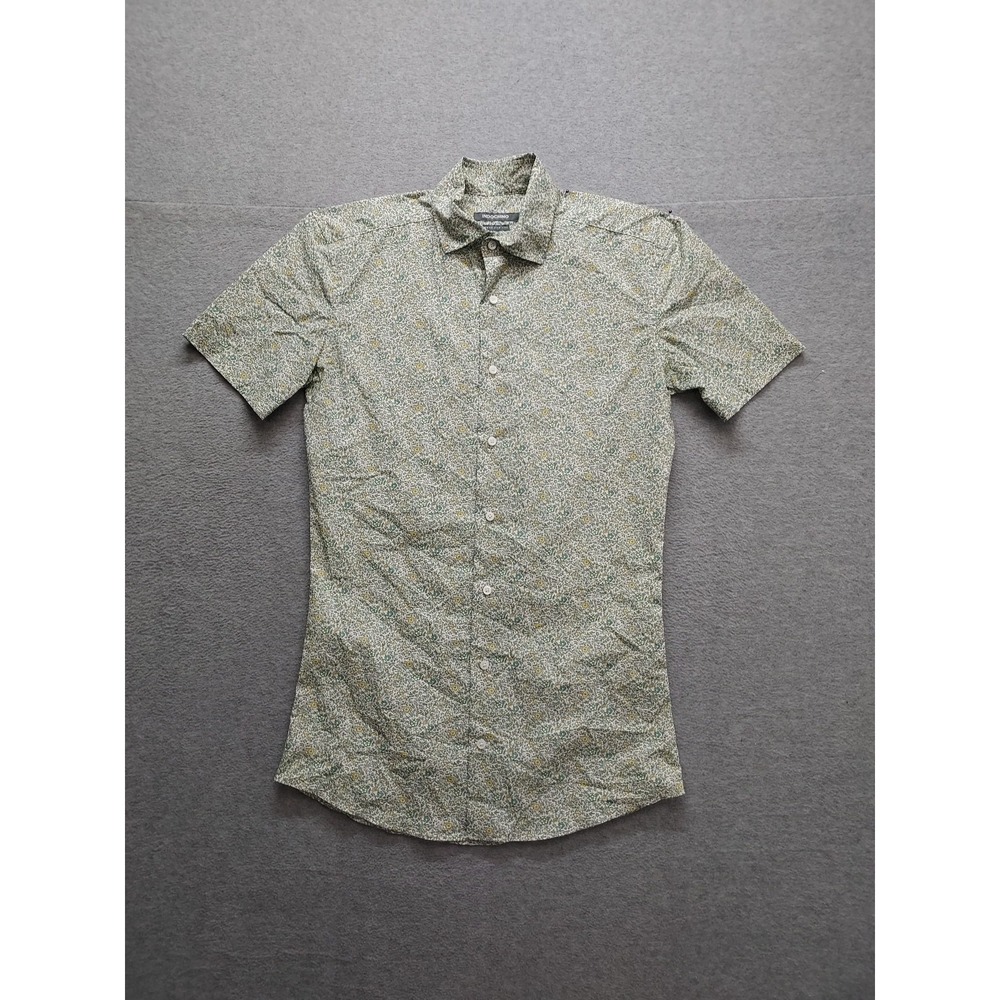 Indochino Men Shirt L Sage Green Ditsy Print 100% Cotton Short Sleeve Collared